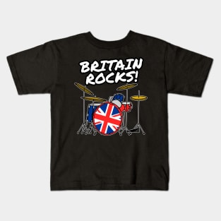 UK Flag Drums Britain Rocks Drummer Musician Kids T-Shirt